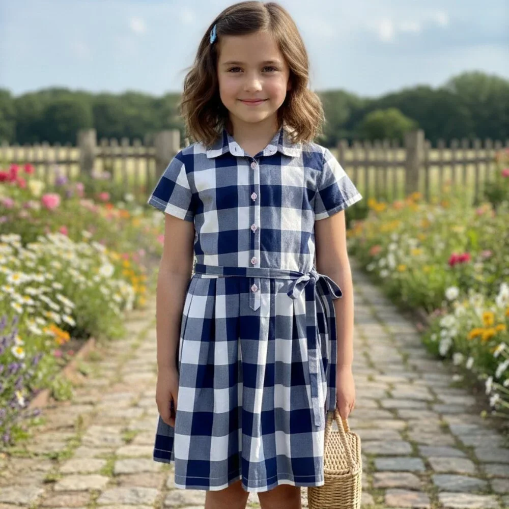 ⭐ Carter's white and blue gingham check shirt dress size 6